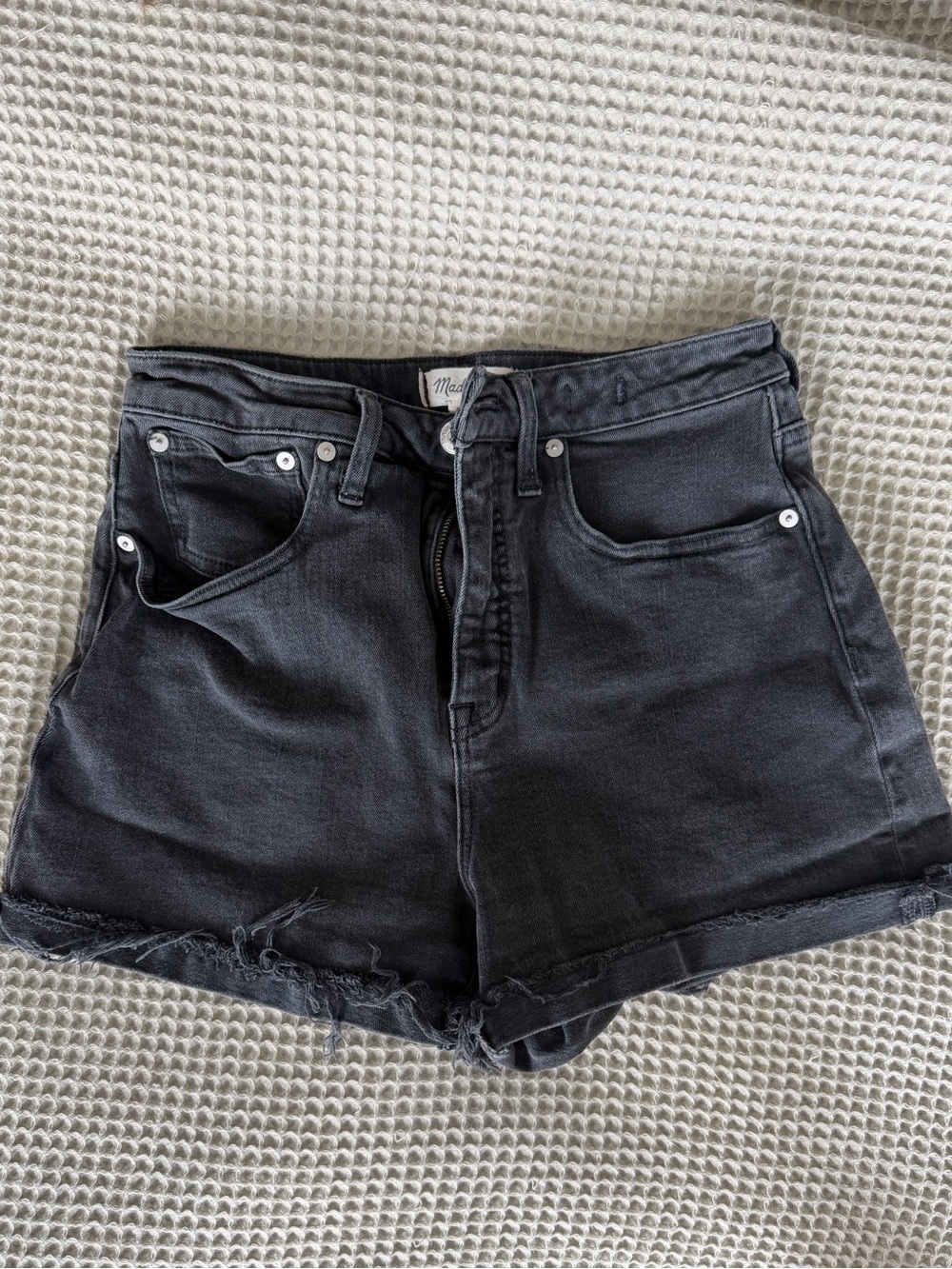 Madewell Washed Black High-Rise Cutoff Denim Shorts
